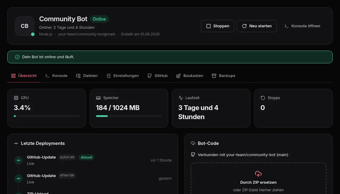 Discord-Bot-Kundenbereich von SNG Hosting